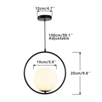 Fulesi Vintage Pendant Light 1-Light Black Glass Globe Ceiling Pendant Lamp Chandelier Oval Shape Hanging Pendant Light Fixtures For Bedroom Living Dining Room Kitchen (Round(25Cm))