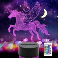 Ninostar Unicorn Night Light - 3D Night Lamp With Remote Control & 16 Dimmable Led Colors, Christmas Gifts For Boys And Girls, Unicorn Fans Room Decoration