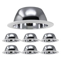 Procuru 6-Pack 6-Inch Ceiling Recessed Can Light Trim Cover, Aluminum Chrome Metal Reflector With White Metal Ring (B631Cw-6P)