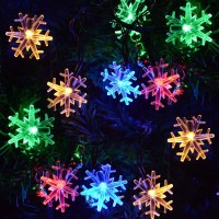 Janchs 55Ft 100 Led Solar Snowflake Lights For Outdoor Christmas Decorations, Multicolored 8 Modes Waterproof Solar Powered String Lights For Xmas Tree, House Entrance, Wreath, Garland, Window Decor