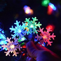 Janchs 55Ft 100 Led Solar Snowflake Lights For Outdoor Christmas Decorations, Multicolored 8 Modes Waterproof Solar Powered String Lights For Xmas Tree, House Entrance, Wreath, Garland, Window Decor