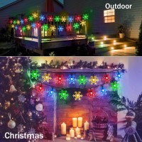 Janchs 55Ft 100 Led Solar Snowflake Lights For Outdoor Christmas Decorations, Multicolored 8 Modes Waterproof Solar Powered String Lights For Xmas Tree, House Entrance, Wreath, Garland, Window Decor