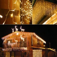 Janchs 304 Led Solar Christmas Icicle Lights Outdoor Decorations 8 Modes Waterproof Icicle Fairy Lights For Outside Holiday Pa