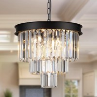 Axilixi Modern Crystal Chandeliers 16 Black Ceiling Pendant Light Fixture 3 Tiers Dimmable Flush Mount Chandeliers Round Rain