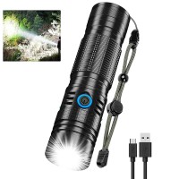 Hoxida Small Rechargeable Flashlight 10000 High Lumens, Xhp50 Super Bright Led Tactical Flashlight With 5000Mah Ba-Tt-Ery, Zoomable, Waterproof, 4Modes Tactical Flashlights For Emergency, Camping