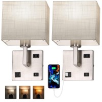 Avv Bedroom Sconces Set Of 2 Wall Mounted Bedside Lamps With Usb Port Ac Outlet And 3 Color Selectable 2700K4000K5000K Wall