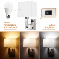 Avv Bedroom Sconces Set Of 2 Wall Mounted Bedside Lamps With Usb Port Ac Outlet And 3 Color Selectable 2700K4000K5000K Wall