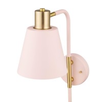 Globe Electric Cleo 1-Light Plug-In Or Hardwire Wall Sconce, Blush Pink, Matte Brass Accents, Black Cloth Cord, Bulb Not Included