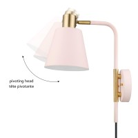 Globe Electric Cleo 1-Light Plug-In Or Hardwire Wall Sconce, Blush Pink, Matte Brass Accents, Black Cloth Cord, Bulb Not Included