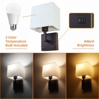 Avv Wall Sconce Lighting Bedside Wall Mount Light With Usb Port Ac Outlet And 3 Color 2700K4000K5000K Selectable Fabric Lin