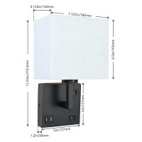 Avv Wall Sconce Lighting Bedside Wall Mount Light With Usb Port Ac Outlet And 3 Color 2700K4000K5000K Selectable Fabric Lin