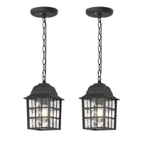 Aoceley Outdoor Pendant Light 2 Pack, Exterior Ceiling Hanging Lantern Porch Light With Water Glass, 1-Light Outdoor Hanging Lantern Light Black Exterior Pendant Lighting Fixture For Porch