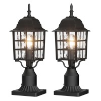 Aoceley Outdoor Post Light 2-Pack, Exterior Lamp Post Light Fixture With Pier Mount Base, Exterior Pole Lantern Light, Black With Water Ripple Glass