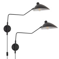 Chiynght Modern Plug-In Swing Arm Wall Sconce Set Of 2, Black Wall Lamp With Plug-In Cord, Rotatable Black Wall Lights For Kids Room, Dining Room, Bedroom, Living Room