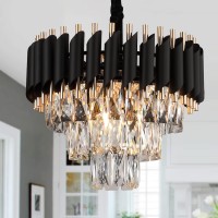 A Axilixi Modern Crystal Chandeliers 3 Tiers Black And Gold Pendant Light Fixtures 16 Round Flush Mount Chandeliers Ceiling L