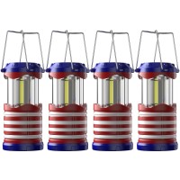 Lichamp 4 Pack Led Camping Lanterns American Flag, Battery Powered Camping Lights Cob Super Bright Collapsible Flashlight Portable Emergency Supplies Kit, I4Af