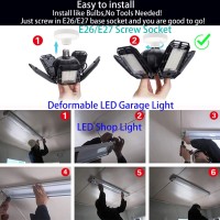 Suyncyi 2 Pack Led Garage Light, 150W Ultra Bright Led Shop Light With 5 Adjustable Panels,15000Lm 6500K E26/E27 Deformable Led Garage Ceiling Lights For Garage, Workshop