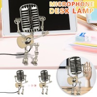 Utoimkio Vintage Microphone Guitar Robot Lamp Cool Cute Retro Metal Mini Size Night Light Table Lamp Adjustable Brightness For