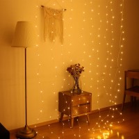 Sunilluma Led Window Curtain Lights - 10'W X 10'H 300 Led Fairy Lights In Curtain Shape With 10 Hooks, Usb Connector With 8 Modes And Remote Control, Perfect For Window And Wall Decoration