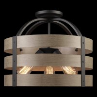 Globe Electric 60804 Maddox 3-Light Flush Mount Ceiling Light, Matte Black, Faux Wood, Bulb Not Included