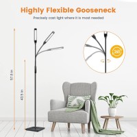 Lastar Led Floor Lamp, Reading Lamp With 3000K-6000K & 4 Brightness Levels, Dimmable Standing Lamps For Living Room, Office With Flexible Gooseneck,Timer & Memory Function