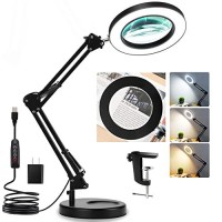 Magnifying Glass With Light And Stand, Veemagni 8X Real Glass 2-In-1 Desk Lamp & Clamp, 3 Color Modes Stepless Dimmable, Led Lighted Magnifier With Light For Hobby Reading Crafts Repair Close Works