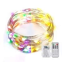 Ariceleo 1 Pack Warm White & Multi-Color Battery Operated String Lights, 5M/16.4Ft. 50 Leds Remote Control Timer 12 Modes Optional Twinkle Battery Powered Fairy Lights Sliver Wire Firefly Lights