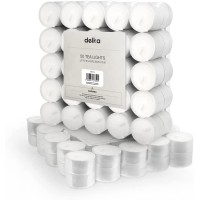 Delka 8 Hour Burning Time, Unscented Tea Lights (Pack Of 50, White)