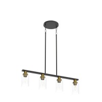 Kpiok Island Light For Kitchen 4Light Dining Room Light Fixture With Clear Glass Shade Matte Black And Gold Finish Kitchen Is