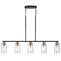 Kpiok Dining Room Light Fixture 5Light Farmhouse Linear Chandeliers For Dining Room Over Table Matte Black And Gold Finish Kitc