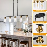 Kpiok Dining Room Light Fixture 5Light Farmhouse Linear Chandeliers For Dining Room Over Table Matte Black And Gold Finish Kitc