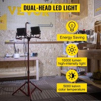 Vevor Led Work Light With Stand, 10000 Lumen Dual-Head Led Work Light With 27.6