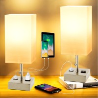 Table Lamps Set Of 2, Bedside Lamps For Bedroom, 2700K 4000K 5000K 3-Colors Temperature Nightstand Lamp With Usb Port And Ac Outlet, Table Lamp For Living Room, Office, Desk Lamp (2 Blubs Included).