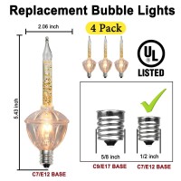 4 Pack Christmas Bubble Replacement Bulbs, Gold Glitter Vintage Christmas Bubble Light Bulbs, C7/E12 Candelabra Base Light Bulbs For Bubble Lights