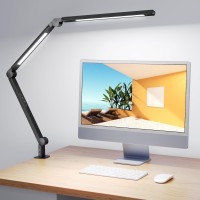 Mediacous Led Desk Lamp With Clamp, Dual Light Desk Lamp With Swing Arm, 4 Color Modes & 4 Brightness Metal Table Lamp, Eye-Caring Clip-On Lamp With Memory Function For Work Study Home Office Studios