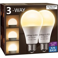 Briignite Led Light Bulbs, 3 Way Led Light Bulbs 50 100 150W Equivalent, 3 Way Light Bulbs, Three Way A21 Light Bulbs E26 Medium Base, Soft White 3000K, 800Lm-1400Lm-2000Lm, 2 Pack