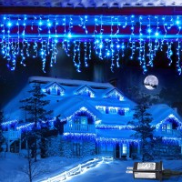 Jmexsuss 77.6 Ft 800 Led Blue Icicle Lights 8 Modes Waterproof Christmas Icicle Lights Outdoor With 80 Drops Indoor Blue Curtain Icicle Lights Plug In For Halloween Party Holiday Christmas Decoration