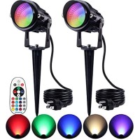 Sunvie Christmas Spot Lights Outdoor 12W Rgb Spotlight 120V Led Color Changing Landscape Lights Remote Control Waterproof Outdoor Spotlights With Plug For Yard Path Tree Garden Decorative, 2 Pack