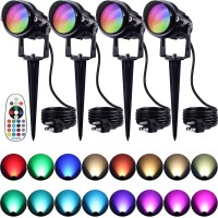 Sunvie Christmas Spotlights Outdoor 120V Led Spot Lights Outdoor 12W Rgb Color Changing Landscape Lights With Remote Control Waterproof Spotlight With Plug For Yard Tree Path Garden Decorative, 4 Pack