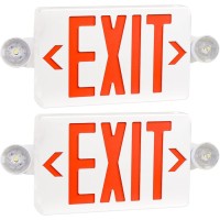 2 Pack Red Led Exit Sign With Emergency Lights,Two Led Adjustable Head Emergency Exit Lights With Battery Backup, Dual Led Lamp Abs Fire Resistance Ul-Listed 120-277V (2)