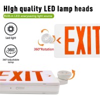 2 Pack Red Led Exit Sign With Emergency Lights,Two Led Adjustable Head Emergency Exit Lights With Battery Backup, Dual Led Lamp Abs Fire Resistance Ul-Listed 120-277V (2)