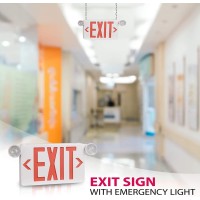 2 Pack Red Led Exit Sign With Emergency Lights,Two Led Adjustable Head Emergency Exit Lights With Battery Backup, Dual Led Lamp Abs Fire Resistance Ul-Listed 120-277V (2)