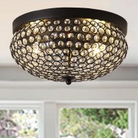 Qbaylan Cool Lights Flush Mount Black Crystal Ceiling Lighting Chandelier Fixture, 12.5