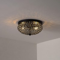 Qbaylan Cool Lights Flush Mount Black Crystal Ceiling Lighting Chandelier Fixture, 12.5