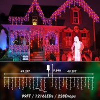 Knonew 99Ft 1216 Led Halloween Lights Decortation Orange Purple String Lights Outdoor With 228 Drops 8 Lighting Modes Timer Me