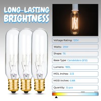 Ohlectric Clear T6 Tubular Incandescent Light Bulb - 25 Watt Dimmable Bulb With E12 Candelabra Base - Warm White Color, Pack Of 12