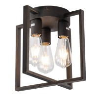 Leip Flush Mount Ceiling Light, 3-Light Ceiling Light Fixture With Contemporary Geometric Metal Cage, Farmhouse Light Fixture For Kitchen Living Room Bedroom Porch Hallway Foyer, Brush Bronze