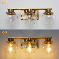 Pazala 3 Lights Brushed Brass Vanity Light For Bathroom Lighting E26 Base Wall Light Fixture Over Mirror 22 Inch Globe Glass