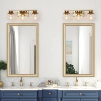 Pazala 3 Lights Brushed Brass Vanity Light For Bathroom Lighting E26 Base Wall Light Fixture Over Mirror 22 Inch Globe Glass