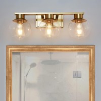 Pazala 3 Lights Brushed Brass Vanity Light For Bathroom Lighting E26 Base Wall Light Fixture Over Mirror 22 Inch Globe Glass